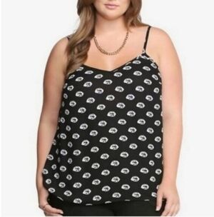 Torrid 3X Plus Size Lip Print Black&White Georgette Sheer Edgy Tank Top Blouse